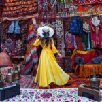 Beautiful girl at traditional carpet shop in Goreme city, Cappad